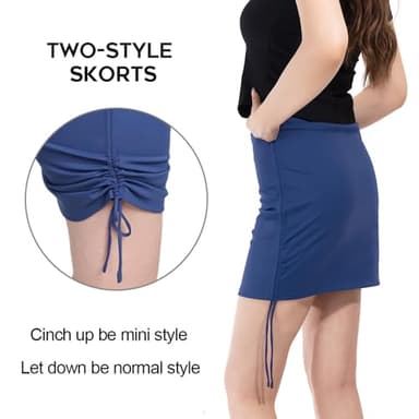 CAMEL CROWN Women’s Tennis Skirts with Adjustbale Drawstrings Athletic Golf Skorts for Summer Hiking Tummy Control Navy Blue - Image 3
