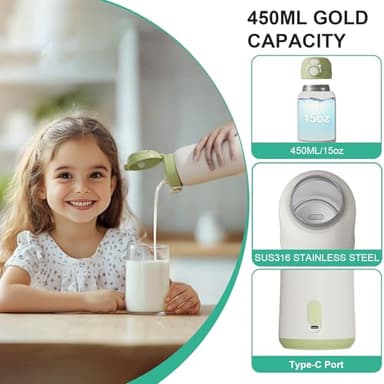 Portable Bottle Warmer for Travel, 15oz Capacity Portable Milk Warmer for Baby, Formula, Breast Milk & Water, On The Go Bottle Warmer with Long Battery Life, Even Heating, Precise Temperature Control - Image 5