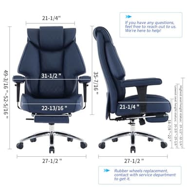 EXCEBET Big and Tall Office Chair with Footrest, PU Leather High Back Executive Office Chair 400lbs, Ergonomic Computer Chairs Lumbar Support for Heavy People (Blue) - Image 2
