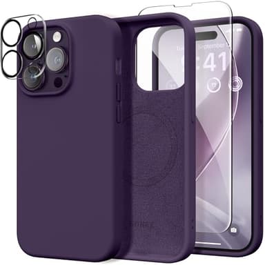 GONEZ for iPhone 14 Pro Case, Compatible with Magsafe, with Screen Protector + Camera Lens Protector, Soft Anti-Scratch Microfiber Lining, Shockproof Liquid Silicone Phone Cover, Deep Purple - Image 1