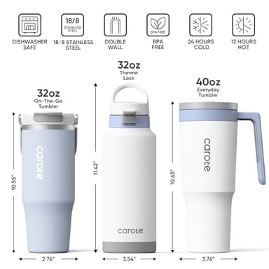 CAROTE 3-Pack Insulated Stainless Steel Water Bottles with Upgraded Leakproof Tech, Car Holder Fit & Scratch-Resistant, 32/32/40 oz Travel Straw Tumblers Set for Home/Car/Outdoor (Blue) - Image 6
