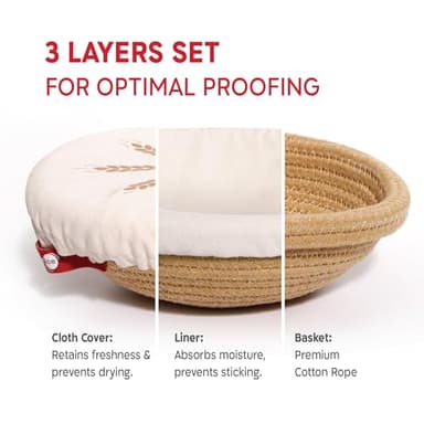 KneadAce Cotton Rope Banneton Bread Proofing Basket Set, Oval & Round Bread Baskets with Liners & Covers for Artisan Bread Baking, Sourdough Bread Baking Supplies - Image 3
