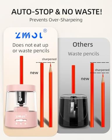 ZMOL Electric Pencil Sharpener,Portable Small Battery Powered Pencil Sharpeners for Kids,Electric Pencil Sharpener Battery Operated,Suitable for No.2/Colored Pencils(6-8mm) Pink - Image 6