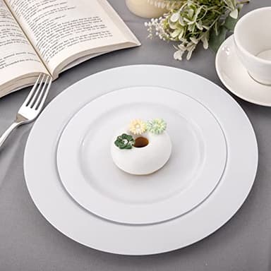 FLOWERCAT 60PCS White Plastic Plates - Heavy Duty White Disposable Plates for Birthday Party/Wedding -serve for 30 guests Include 30PCS 10.25" Dinner Plates & 30PCS 7.5" Dessert Plates for Party - Image 4