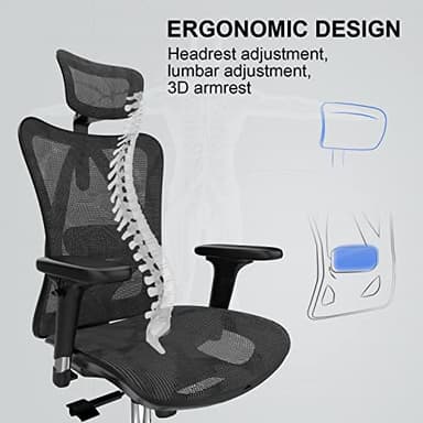 SIHOO M57 Ergonomic Office Chair with 3 Way Armrests Lumbar Support and Adjustable Headrest High Back with Tilt Function (Black) - Image 8
