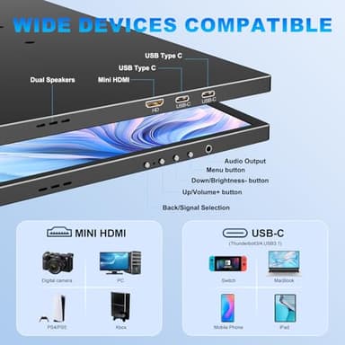 18.5 Inch Large Portable Monitor for Laptop, 1080P FHD 120Hz 125% sRGB USB-C HDMI Travel Monitor for Laptop Mac PC Xbox PS4/5 Switch, Portable Screen with Smart Cover, VESA Compatible - Image 5