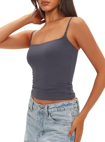 Darong Women's Double Lined Basic Tank Top Adjustable Spaghetti Straps Sleeveless Camisole Shirts 9202 Grey XS - Image 4