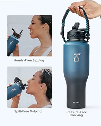 Trebo 40 oz Water Bottle Insulated Fit in Any Car Cup Holder,Triple Wall Vacuum Insulated Water Bottle (Cold for 48 Hrs, Hot for 24 Hrs),Leakproof Stainless Steel Tumbler Flask with Paracord Handle - Image 3