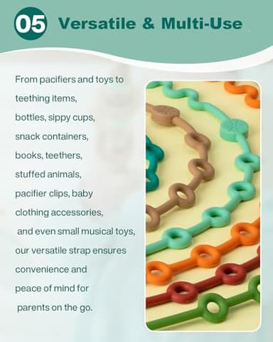 LittleHugs Toy Straps for Baby, 5pcs Adjustable Toy Holder for Stroller Accessories, Silicone Tether Pacifier Clip, No Throw Travel Essential Leash for High Chair, Car Seat (5-Pack) - Image 4