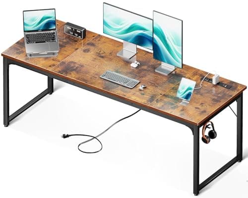 Coleshome 71 Inch Computer Desk with USB Ports, Large Office Desk, Long Study Student Writing Desk, Rustic Brown - Image 1