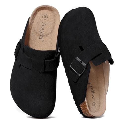 Asgard Women's Suede Clogs Leather Mules Arch Support Potato Shoes with Comfort Cork Footbed Black 40 (Size 8.5-9) - Image 1