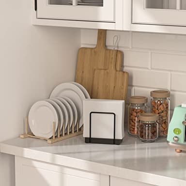 Wican Napkin Holder for Table, Bamboo Iron Standing Napkin Dispenser for Kitchen Dining Farmhouse Cocktail Picnic Bar Rustic Wood Holders for Paper Mail Bills Suitable for All Dining Room Decors Black - Image 3