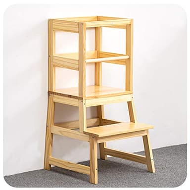 Kitchen Step Stool for Toddlers with Non-Slip Mat, Wood City Wooden Kids Montessori Learning Stool Tower, Toddler Standing Tower Helper for Kitchen Counter and Bathroom Sink. - Image 1
