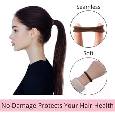 LuSeren 120 Pcs No Damage Hair Ties for Thick Hair, Large Soft Seamless Nylon Hair Elastics for Women, Ponytail Holders, Hair Accessories – brown - Image 4