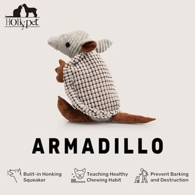 Hollypet Plush Dog Squeaky Toy Stuffed Armadillo Animal Pet Puppy Chew Toys with Clean Teeth for Small Medium Large All Breed Sizes Dogs, Gray Large, 8 in - Image 4