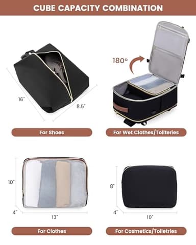 LOVEVOOK Large Travel Backpack for Women, TSA Carry on Backpack for Airplanes, 40L Personal Item Travel Bag for Women fits 17" Laptop,Waterproof Carry on Bag Airplane Approved with 3 Packing Cubes - Image 4