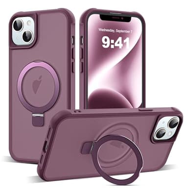 SKYLMW Compatible with iPhone 14 Plus Case with Invisible Magnetic O-Ring Stand Military-Grade Translucent Case for iPhone 14 Plus 6.7" [Compatible with Mag-Safe][Great Grip Feeling], Wine Red - Image 1