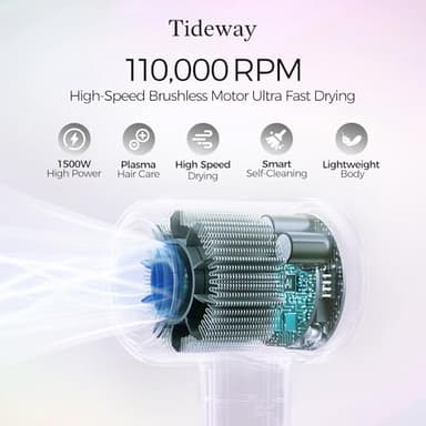 Tideway Hair Dryer, Blow Dryer with Diffuser High-Speed Plasma Ionic Low Noise for Fast Drying, Travel Hair Dryer for Women and Man, Curly/Wavy & Long/Thick Color-Treated Hair H11 - Image 2