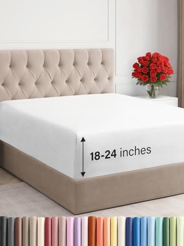 Extra Deep Queen Fitted Sheet - Hotel Luxury Single Fitted Sheet Only - Easily Fits 18 inch to 24 inch Mattress - Ultra Soft, Wrinkle Free w/Extra Deep Pockets - Easy-Care, Breathable & Comfy - White - Image 1