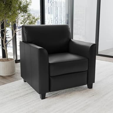 Flash Furniture Hercules Diplomat Series LeatherSoft Upholstered Side Reception Chair, Lobby Chair with Cushions and Flared Arms, Black - Image 2