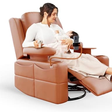 MAMAZING Rocking Chair Nursery with Adjustable Armrests, Electric Glider Recliner Nursing Chair for Breastfeeding, Power Swivel Recliner Chairs with USB Port and Storage, FSC Certified (Mocha) - Image 1