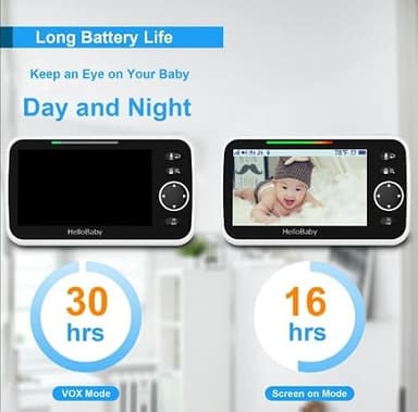 HelloBaby 6'' World First IPS 30H Battery Split-Screen Video Baby Monitor with Camera and Audio, No WiFi, Pan-Tilt-Zoom, VOX, 2-Way Talk, Night Vision, 8 Lullabies, 1000ft, for New Parents/Elderly - Image 4