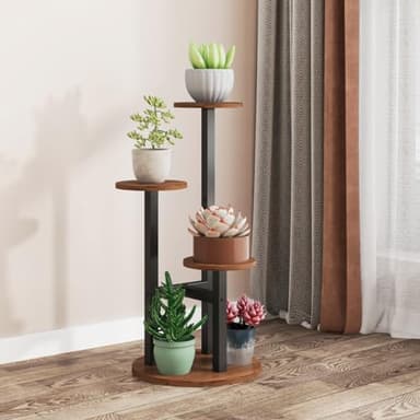 OERGKE 3 Tier Metal Plant Stand indoor Tall Plant Shelf outdoor for Multiple Plants Tiered Flower Pot Holder for Patio Garden Corner Balcony Living Room Bedroom Decor(Walnut) - Image 6