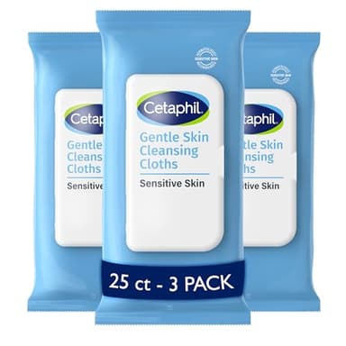Cetaphil Face and Body Wipes, Gentle Skin Cleansing Cloths, 25 Count (Pack of 3), for Dry, Sensitive Skin, Flip Top Closure, Great for the Gym, Travel, in the Car, Hypoallergenic, Fragrance Free - Image 1
