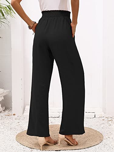 Heymoments Women's Wide Leg Lounge Pants with Pockets Black XX-Large Lightweight High Waisted Adjustable Tie Knot Loose Comfy Casual Trousers - Image 3