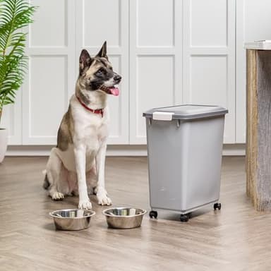 IRIS USA Dog Food Storage Container with Wheels, Airtight Lid, 2-Cup Scoop, Up to 40 Pounds Pet Food Storage, Built in Scoop Storage in Lid, Versatile Pet Food Bin, Portable, BPA Free, Gray/Dark Gray - Image 7