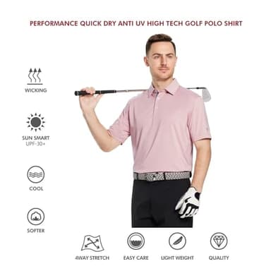 M MAELREG Golf Polo Shirts for Men Short Sleeve Performance Moisture Wicking Quick Dry Casual Collared Men’s Polo Shirts Pale Pink - Image 5