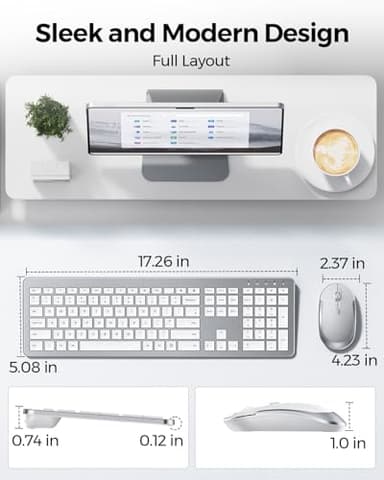 Wireless Keyboard and Mouse Combo - Full Size Slim Thin Wireless Keyboard Mouse with Numeric Keypad 2.4G Stable Connection Adjustable DPI (White & Silver) - Image 5