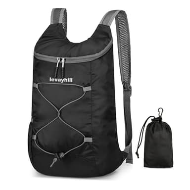 levayhill 16L Lightweight Foldable Hiking-Backpack Small Packable-Daypack For Travel,Ultralight Water-Resistant Gym Bag Men Women Easy Carry-on (Black&Gray) - Image 1