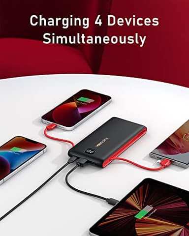 VEEKTOMX Portable Charger with Built in Cables 10000mAh, Power Bank for iPhone with AC Wall Plug, Fast Charging USB C Slim Battery Pack with LED Display Compatible with iPhone15/14/13, Samsung - Image 5