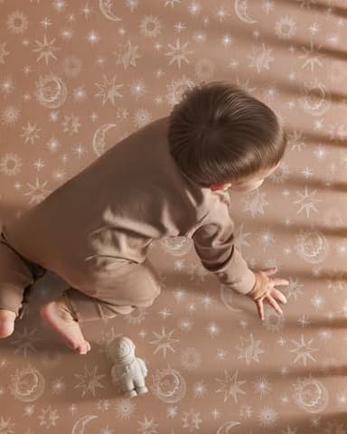 Unnivoll Pack and Play Sheets Fitted 3 Pack, Mini Crib Sheets for Pack N Play Mattress Stretchy Portable Playard Sheets, Soft Breathable White Brown Sun God - Image 2