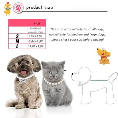 2 Pieces Cute Small Dog Cat Pearl Collars Necklace Set with Crystal Rhinestone for Puppy Kitten Wedding Birthday Party Black Bow Tie L - Image 3