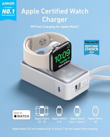 Anker MagGo Power Bank for Apple Watch, Officially Certified 10,000mAh Compact Battery Pack with Built-in USB-C Cable, 35W Max, for iPhone 15 Series, Samsung, iPad, AirPods, and More(White) - Image 2