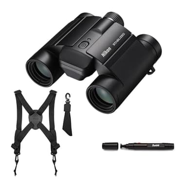 Nikon 10x25 S Dual-Hinge Design Stabilized Binoculars with Multilayer Lens Coatings (Black) Bundle with Focus Camera Binocular Harness and Focus Lens Cleaning Pen (3 Items) - Image 1