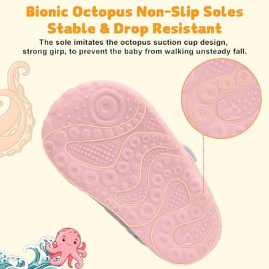 FEETCITY Wide Baby Walking Shoes Flexible Barefoot Baby Sneakers Breathable Non-Slip Infant Sock Shoes Lightweight Grey Pink - Image 5