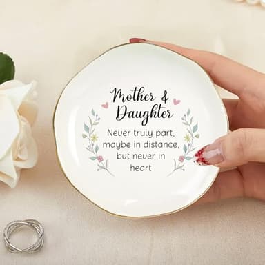 WANDER PRINTS Mothers Day Gifts For Mother - Ceramic Ring Dish Jewelry Tray for Mom - Mothers Daughters Never Truly Apart - Valentines Day Christmas Birthday Gifts for Mom from Daughter Son - Image 6