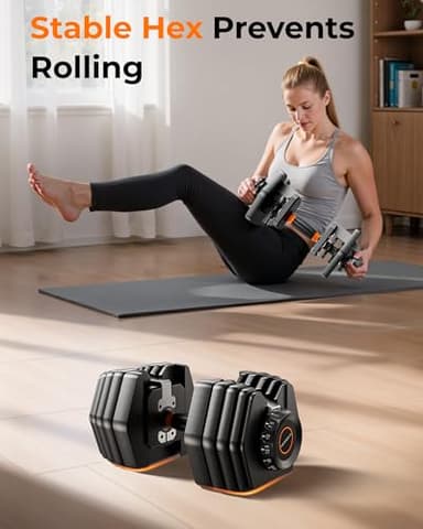 FEIERDUN Adjustable Dumbbell Set,5-52.5lb Free Weight Dumbbells, 15 in 1, Quick Adjust Weight Set with Non-slip Handles and Tray, Dumbbells for Home Gym Exercise Strength Training, Unisex（Pair） - Image 7