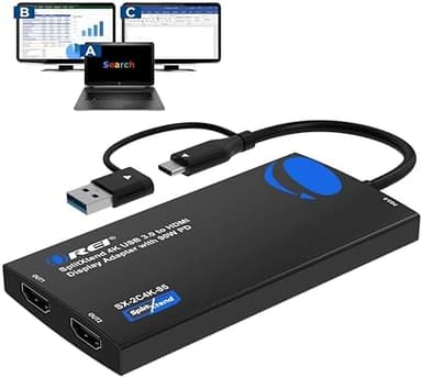 OREI SplitExtend 4K HDMI Splitter Extended Display for Dual Monitor - Multi-Monitor Display 3 Separate Screens - USB A & USB-C Adapter to HDMI 2.0, 4K@60hz, 90W PD Charger, DisplayLink MacOS, Windows - Image 3