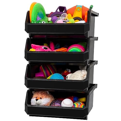 ReadySpace Plastic Containers for Organizing and Storage Bins for Closet, Kitchen, Office, Garage or Pantry Organization, Stackable Bins, Extra Large (14.8" x 16.5" x 7"), 4-Pack, Black - Image 1