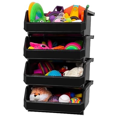 ReadySpace Plastic Containers for Organizing and Storage Bins for Closet, Kitchen, Office, Garage or Pantry Organization, Stackable Bins, Extra Large (14.8" x 16.5" x 7"), 4-Pack, Black - Image 1