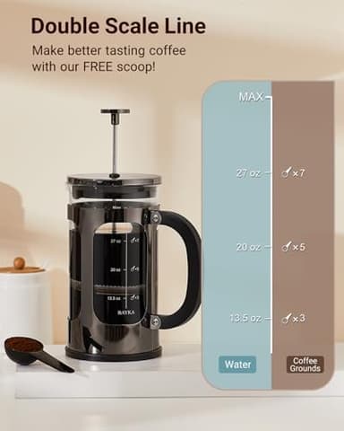 BAYKA French Press Coffee Maker, Large 304 Stainless Steel Coffee Press, Cold Brew Heat Resistant Thickened Borosilicate Coffee Pot for Camping Travel Gifts, 34 Ounce, Dark Pewter - Image 6