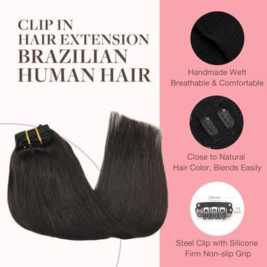 GOO GOO Clip in Hair Extensions Real Human Hair, Remy Human Hair Extensions Clip ins for Women, Natural Human Hair, 22inch 120g 7Pcs, 2 Dark Brown - Image 3