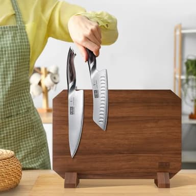 HOSHANHO Magnetic Knife Block, Thickened Acacia Wood Kitchen Knife Holder Stand with Strong Magnets, Multifunctional Double Side Knife Storage Organizer for Kitchen Counter - Image 6