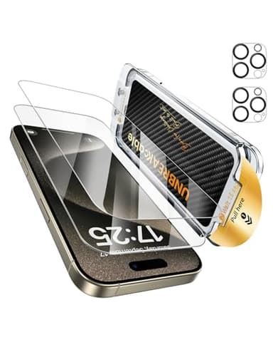 UNBREAKcable 2+2 Pack for iPhone 15 Pro Max Screen Protector & Lens Protector 【Military-Grade】【Easy Install】【Efficient Night Shot】9H+ Shatterproof Tempered Glass Film,Bubble-Free&Anti-Fingerprint ,Case Friendly-6.7 inch - Image 1
