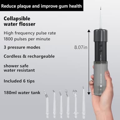 HUACO CARE Portable Mini Water Flosser, Oral Irrigator Water Teeth Cleaner Pick with Telescopic Water Tank,3 Modes & IPX7 Waterproof, Home & Travel - Image 3
