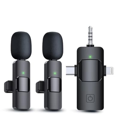 PQRQP 3 in 1 Wireless Lavalier Microphones for iPhone, iPad, Android, Camera, USB-C Microphone, 7-Hour Battery, Mini Microphone with Noise Reduction for Video Recording, Vlog, YouTube, TikTok - Image 1